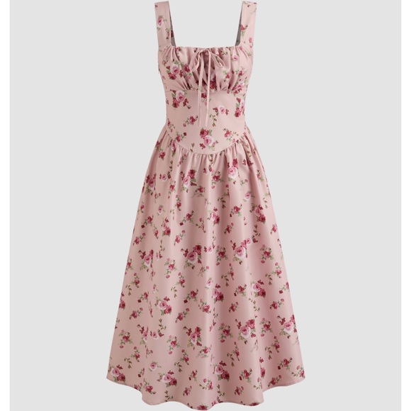 Cider Pink Rose Floral Woven Corset Midi Peasant Dress 3XL - Picture 12 of 15